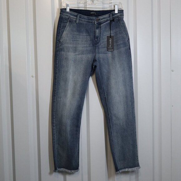 New APNY Womens Denim Raw Hem Trouser Jeans Size 8 Ankle length High Rise NWT - Picture 2 of 11
